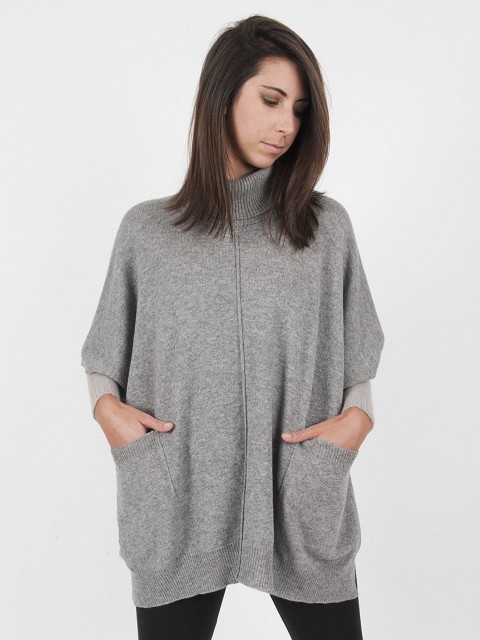 Square Cashmere Poncho with Pockets