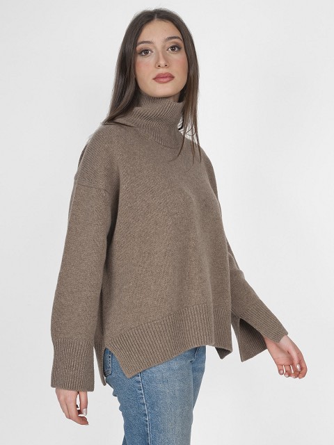 Oversized Mock Neck Wool Cashmere Sweater