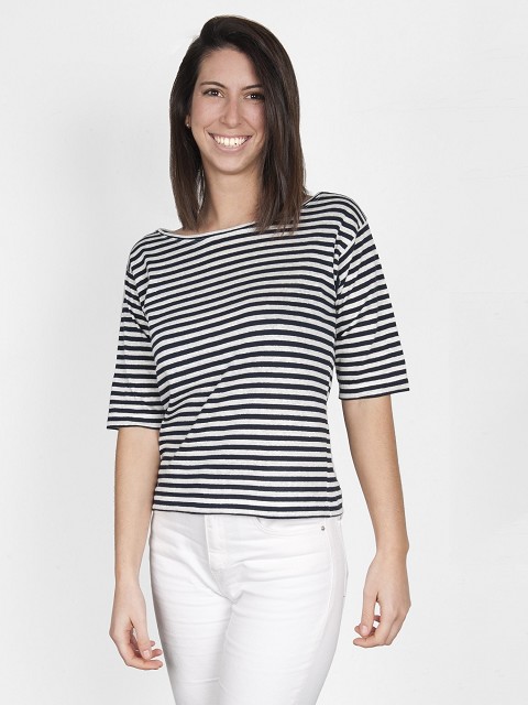 Boat Neck Striped Linen T-Shirt